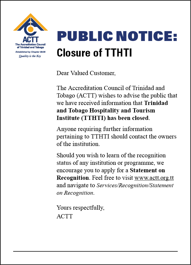 ACTT Public Notice - TTHTI